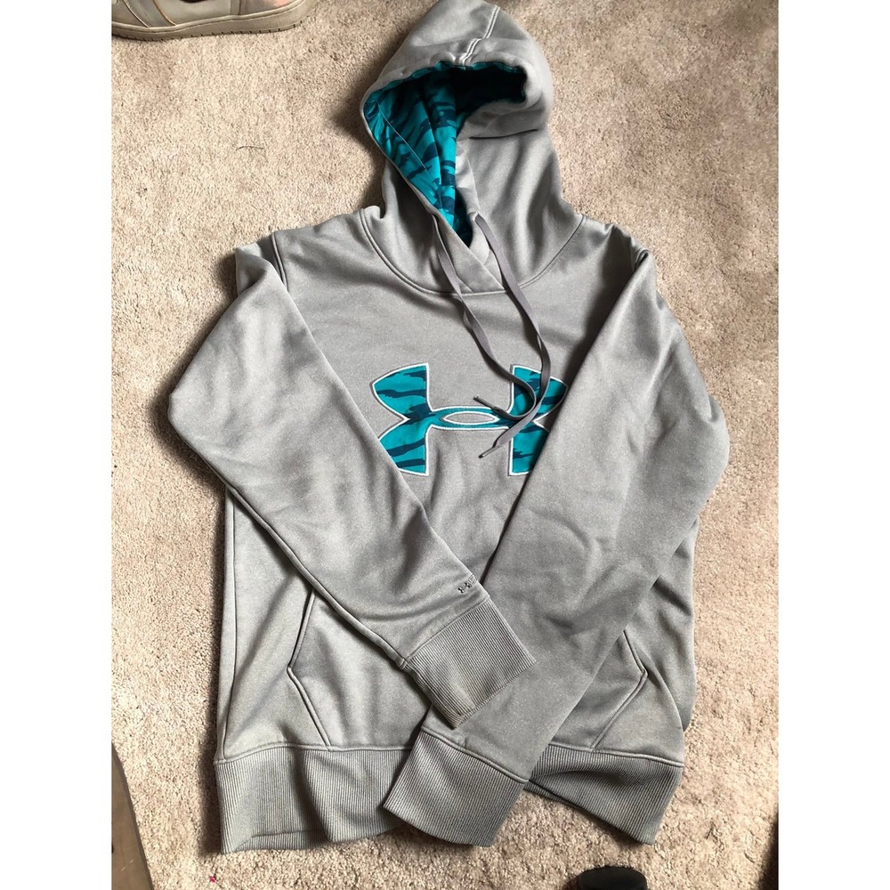Under Armour Storm Hoodie Gray Teal Camo Big Logo Pullover Sweatshirt Mens